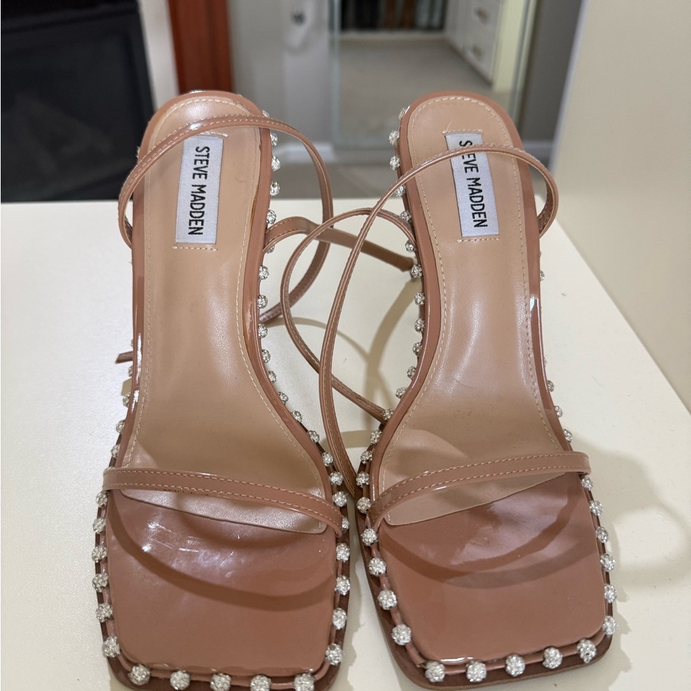 Steve Madden Blush Pink Crystal-Trim Strappy Heels